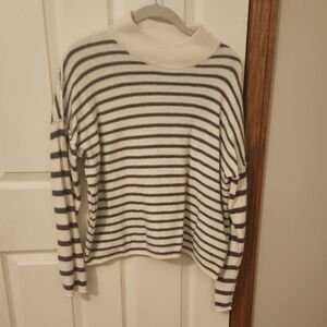 Madewell Cream and Black Striped Mockneck Sweater